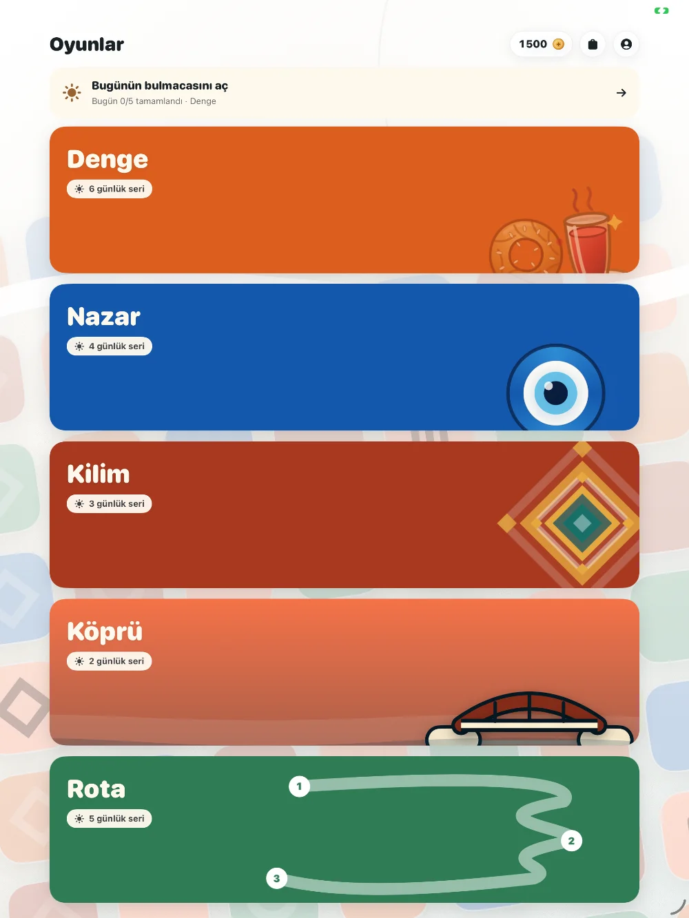 Günlük uygulamasının iPad ana ekranı